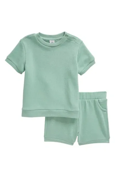 Nordstrom Babies'  Cozy Short Sleeve Top & Shorts Set In Green Granite