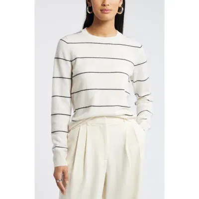 Nordstrom Crewneck Cashmere Sweater In Ivory- Black Spaced Stripe