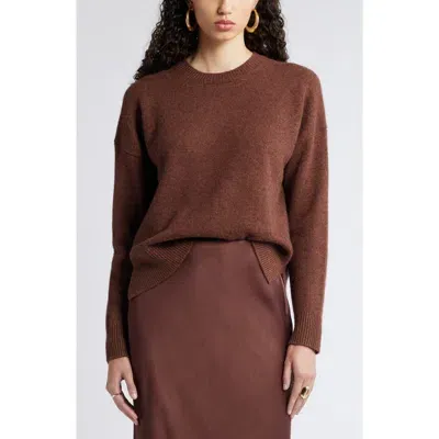 Nordstrom Crewneck Side Slit Wool & Cashmere Sweater In Brown Brick