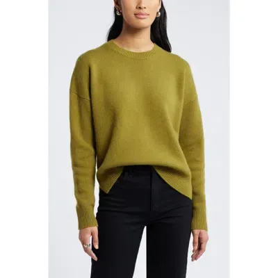 Nordstrom Crewneck Side Slit Wool & Cashmere Sweater In Olive Pea