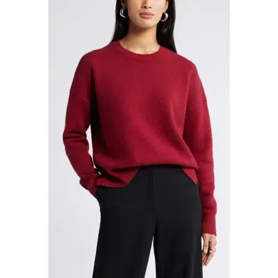 Nordstrom Crewneck Side Slit Wool & Cashmere Sweater In Red Rumba