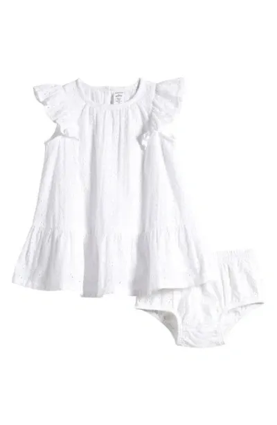 Nordstrom Babies'  Eyelet Flutter Sleeve Cotton Dress & Bloomers In White