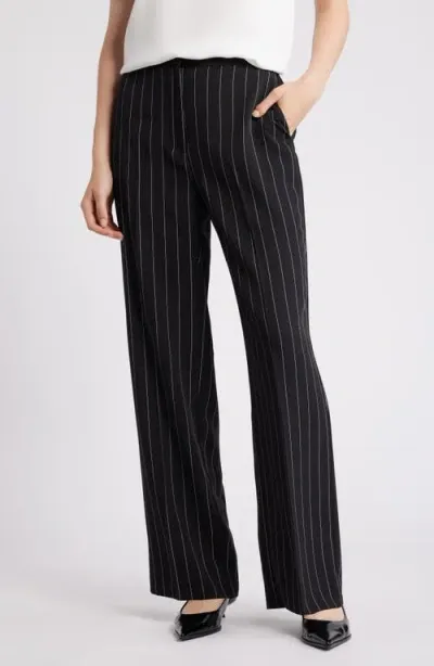 Nordstrom Floral Print Straight Leg Twill Pants In Black Penelope Pinstripe