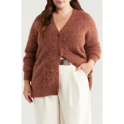 Nordstrom Fuzzy Alpaca Blend Cardigan In Brown Brunette