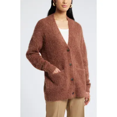 Nordstrom Fuzzy Textured Alpaca Blend Cardigan In Brown Brunette