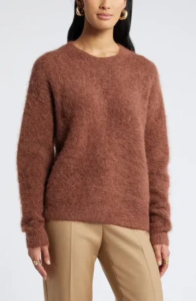 Nordstrom Fuzzy Textured Alpaca Blend Crewneck Sweater In Brown Brunette