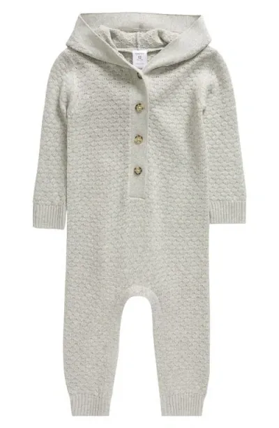 Nordstrom Babies'  Hooded Pointelle Sweater Romper In Grey Light Heather