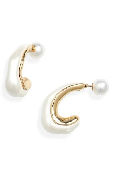 Nordstrom Faux Pearl Front/back Hoop Earrings In White- Gold