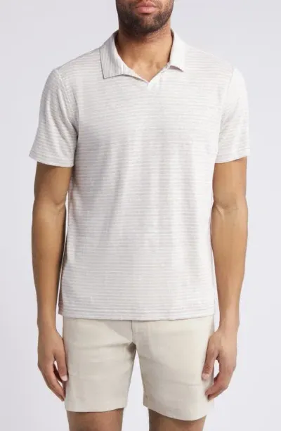 Nordstrom Johnny Collar Linen Polo In Grey Moonbeam Stripe