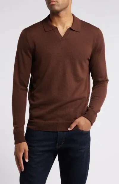 Nordstrom Johnny Collar Long Sleeve Merino Wool Sweater In Brown Bitter