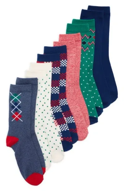 Nordstrom Kids' Assorted 6-pack Dress Socks In Navy- Multi Festive Pack