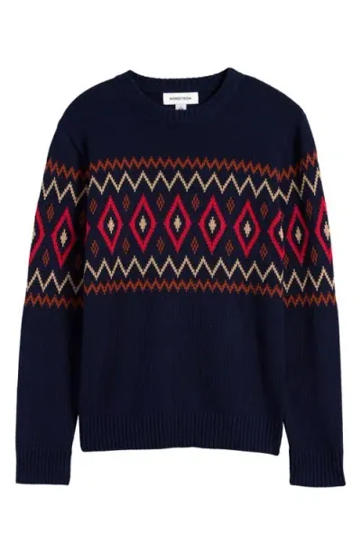 Nordstrom Kids' Fair Isle Cotton Crewneck Sweater In Navy Peacoat Classic Fairisle