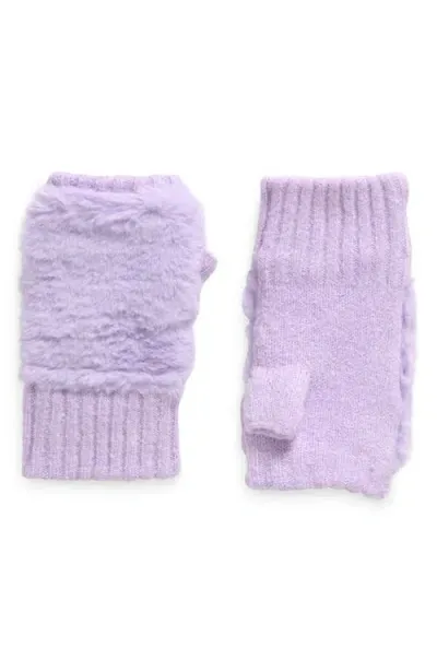 Nordstrom Kids' Faux Fur Knit Fingerless Gloves In Purple