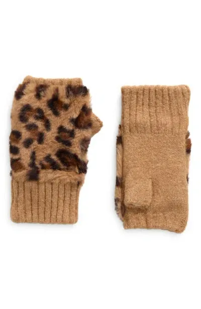 Nordstrom Kids' Faux Fur Knit Fingerless Gloves In Brown