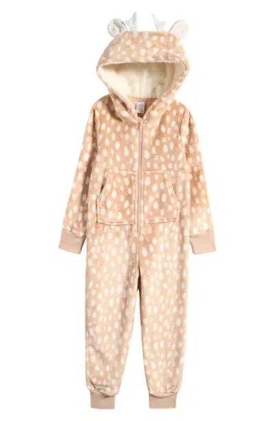 Nordstrom Kids' Hooded Fleece Sleeper Romper In Beige Humus Fawn