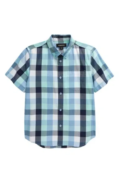 Nordstrom Kids' Patch Pocket Short Sleeve Button-down Shirt In Teal Tint Zander Plaid