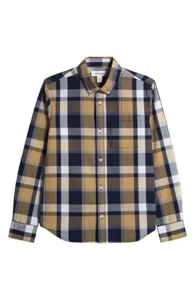 Nordstrom Kids' Plaid Long Sleeve Button-down Shirt In Navy Peacoat- Tan Lou Plaid