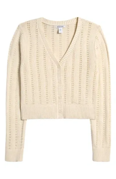 Nordstrom Kids' Pointelle Metallic Cardigan In Ivory Egret