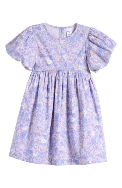 Nordstrom Kids' Print Cotton Puff Sleeve Dress In Purple Petal Prim Vines