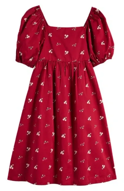 Nordstrom Kids' Puff Sleeve Bow Back Cotton Dress In Red Rio Daisy Tile