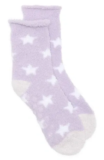 Nordstrom Kids' Roll Top Cozy Crew Socks In Purple Petal Stars