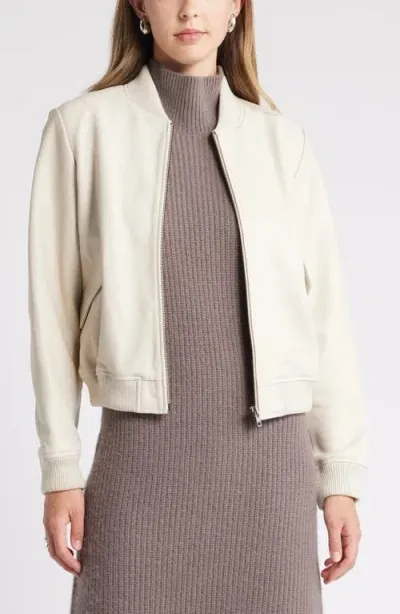 Nordstrom Leather Bomber Jacket In Beige Pumice