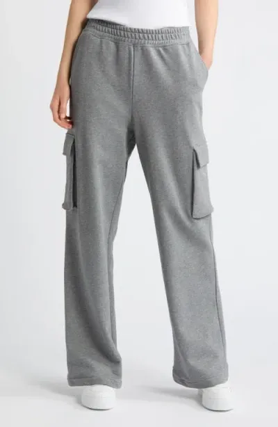 Nordstrom Luxe Organic Cotton French Terry Wide Leg Cargo Sweatpants In Grey Heather