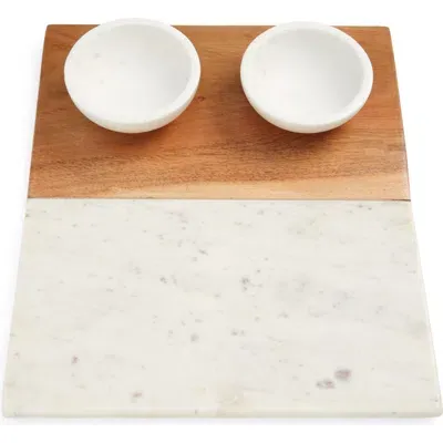 Nordstrom Marble & Acacia Wood Board & Serving Bowl Set In White Cloud Marble