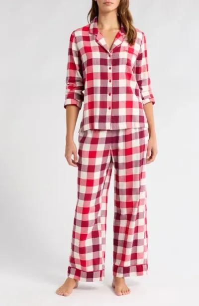 Nordstrom Plaid Cotton Blend Flannel Pajamas In Red Multicheck