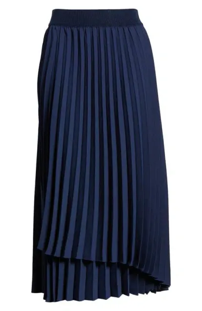 Nordstrom Pleated Asymmetric Hem Midi Skirt In Navy Blazer