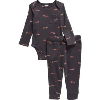 Nordstrom Babies'  Print Cotton Bodysuit & Joggers Set In Grey Stonehenge Sleighs