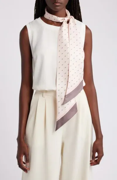 Nordstrom Print Silk Skinny Scarf In Pink Square Geo