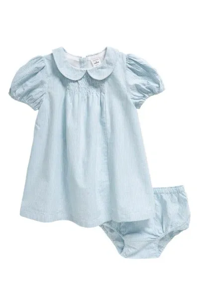 Nordstrom Babies'  Puff Sleeve Dress & Bloomers In Blue Basalt Rupert Stripe