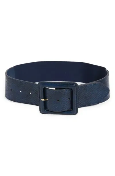 Nordstrom Quinn Lizard Embossed Square Buckle Belt In Navy