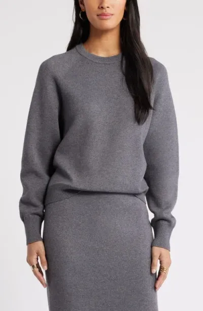 Nordstrom Raglan Sleeve Cotton & Cashmere Blend Crewneck Sweater In Grey Dark Heather