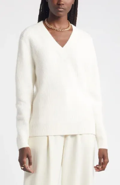 Nordstrom Rib V-neck Sweater In Ivory Pristine