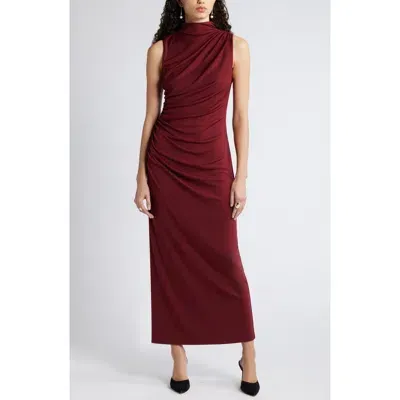 Nordstrom Ruched Mock Neck Sleeveless Maxi Dress In Red Grape