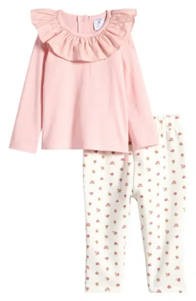 Nordstrom Babies'  Ruffle Collar Long Sleeve Top & Floral Leggings Set In Pink Lotus- Ivory Ines Floral