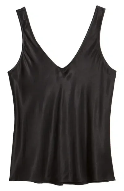 Nordstrom Satin Scoop Neck Tank In Black