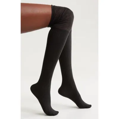 Nordstrom Scrunch Rib Thigh High Socks In Black