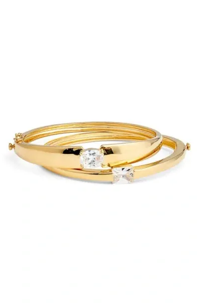 Nordstrom Set Of 2 Cubic Zirconia Bangles In Clear- Gold