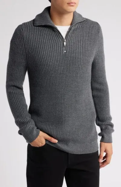 Nordstrom Shaker Stitch Merino Quarter Zip Sweater In Grey Dark Charcoal Heather