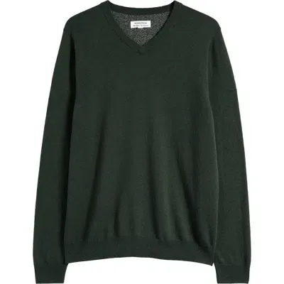 Nordstrom Shop Cotton & Cashmere V-neck Sweater In Dark Green Heather