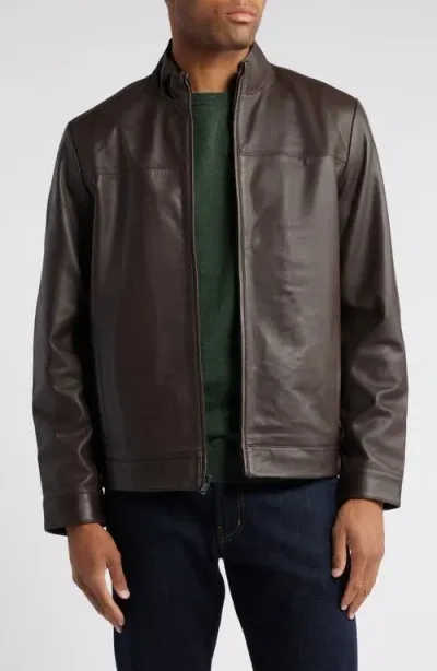 Nordstrom Stand Collar Leather Bomber Jacket In Brown Bean