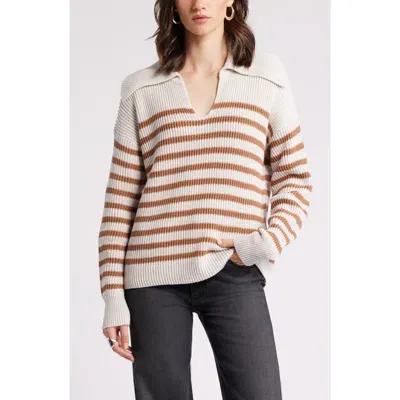 Nordstrom Stripe Long Sleeve Cotton Sweater In Ivory Sand- Tan Stripe