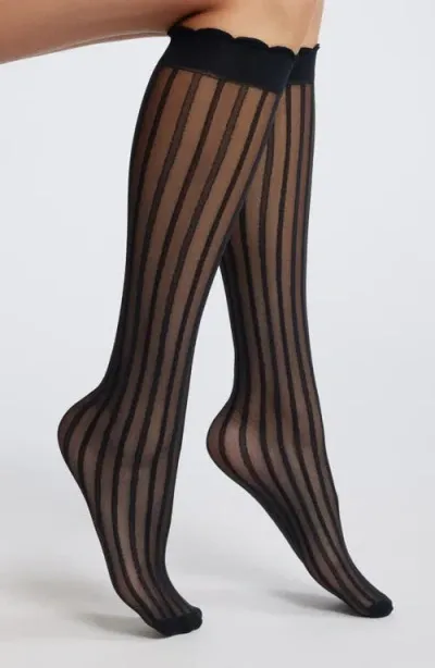 Nordstrom Stripe Sheer Knee High Socks In Black