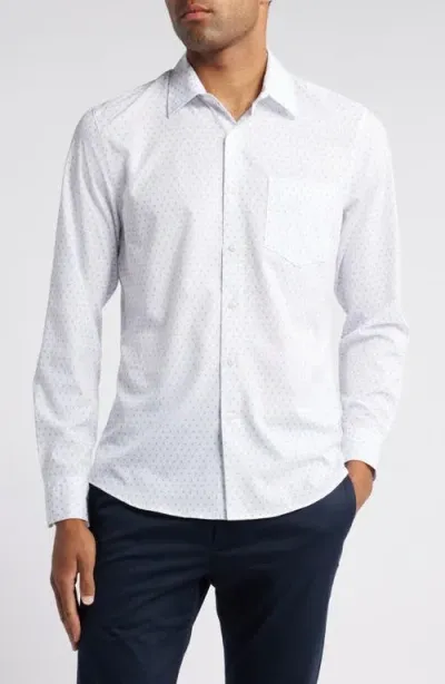 Nordstrom Trim Fit Drop Dot Stretch Button-up Shirt In White- Grey Drop Dot