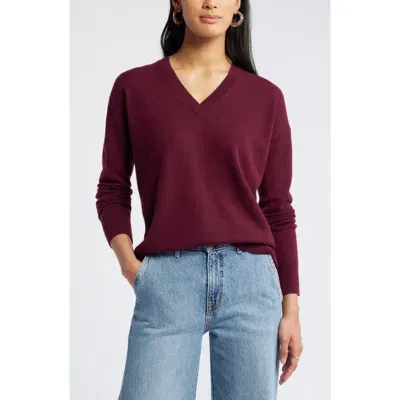 Nordstrom V-neck Cashmere Sweater In Burgundy