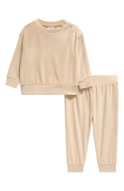 Nordstrom Babies'  Velour Sweatshirt & Joggers Set In Beige Hummus