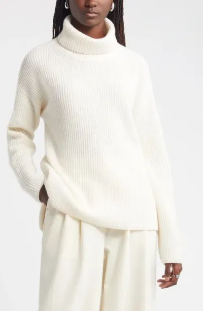 Nordstrom Wool & Cashmere Rib Turtleneck Sweater In Ivory Pristine